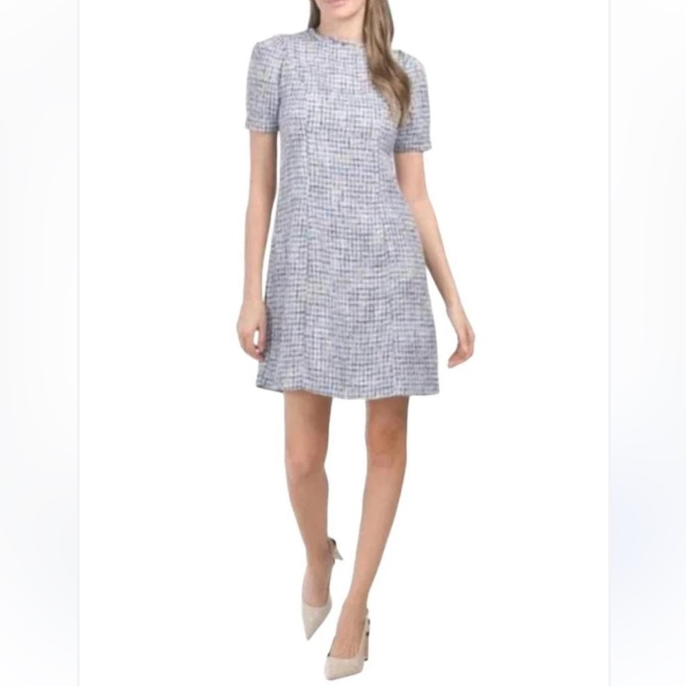 Nanette Lepore Metallic Bouclé Mini Dress Ice Denim Multi Size 14 NWT